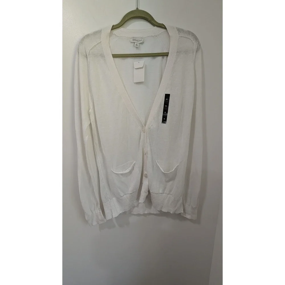 Banana Republic White Linen Blend V-Neck Cardigan Sweater XL NWT